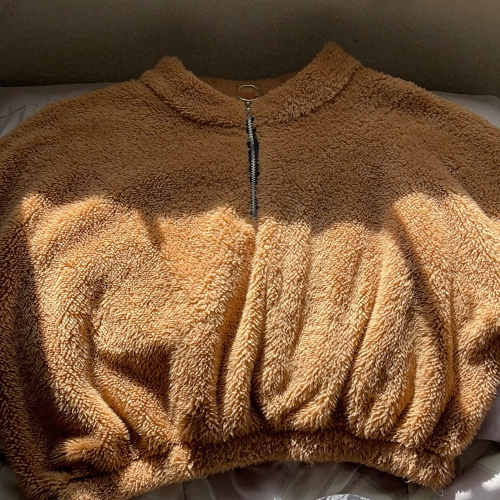 Fuzzy Light Brown Crop Sweater